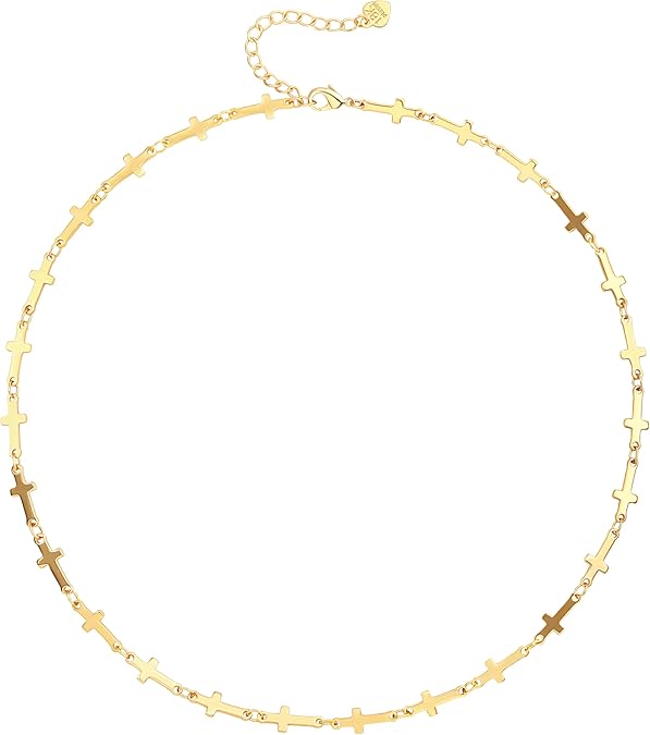 18K Gold Paperclip Chain Choker Satellite Chain Biwa Pearl Pendant Necklace Dainty Jewelry for Women XL-20