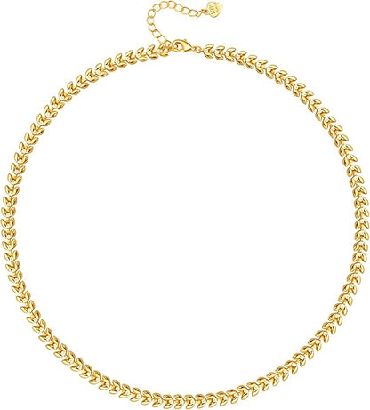 18K Gold Paperclip Chain Choker Satellite Chain Biwa Pearl Pendant Necklace Dainty Jewelry for Women XL-20