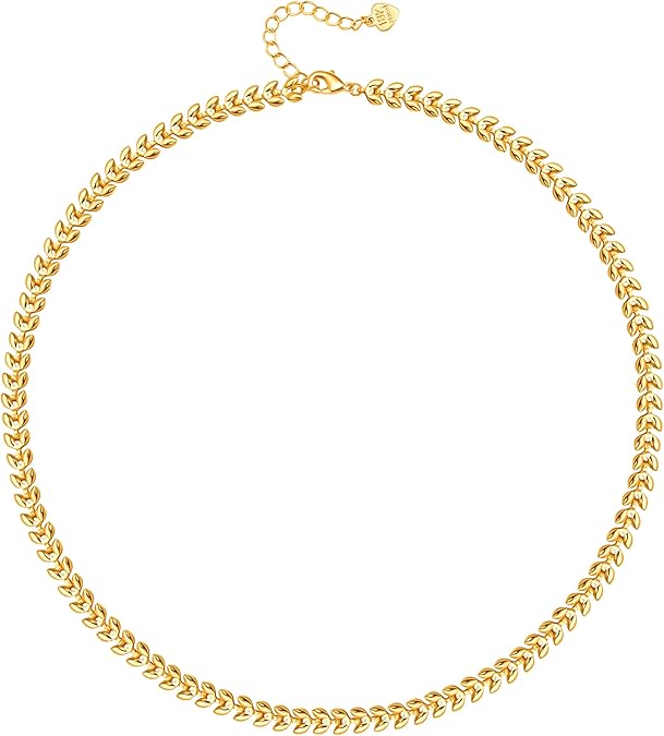 18K Gold Paperclip Chain Choker Satellite Chain Biwa Pearl Pendant Necklace Dainty Jewelry for Women XL-20