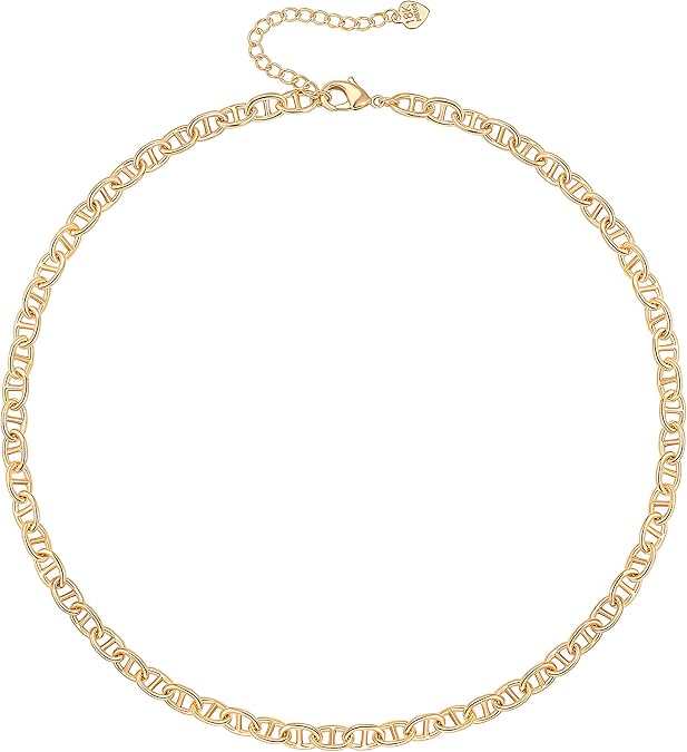 18K Gold Paperclip Chain Choker Satellite Chain Biwa Pearl Pendant Necklace Dainty Jewelry for Women XL-20