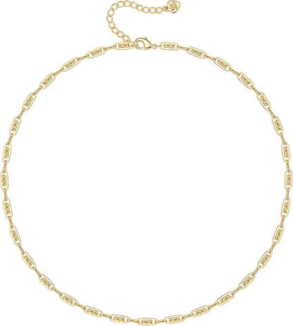 18K Gold Paperclip Chain Choker Satellite Chain Biwa Pearl Pendant Necklace Dainty Jewelry for Women XL-20