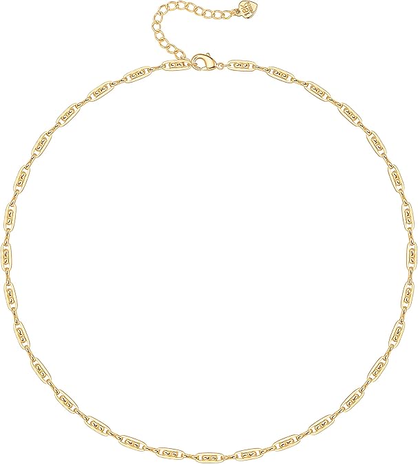 18K Gold Paperclip Chain Choker Satellite Chain Biwa Pearl Pendant Necklace Dainty Jewelry for Women XL-20