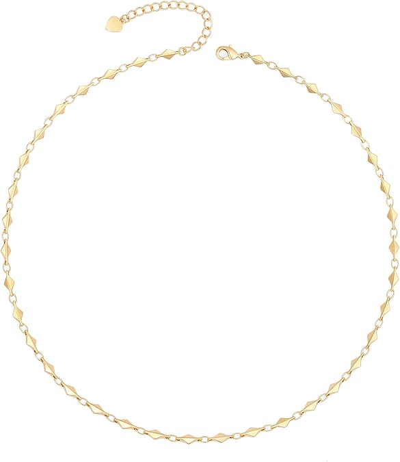 18K Gold Paperclip Chain Choker Satellite Chain Biwa Pearl Pendant Necklace Dainty Jewelry for Women XL-20
