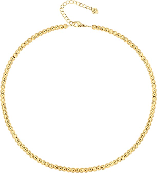 18K Gold Paperclip Chain Choker Satellite Chain Biwa Pearl Pendant Necklace Dainty Jewelry for Women XL-20