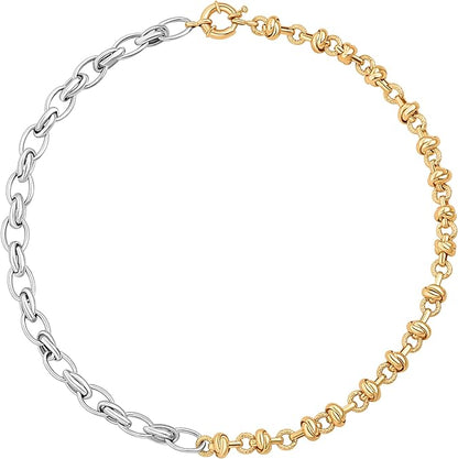 18K Gold Paperclip Chain Choker Satellite Chain Biwa Pearl Pendant Necklace Dainty Jewelry for Women XL-20