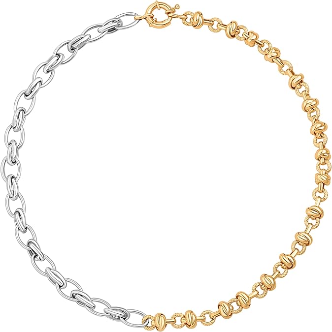 18K Gold Paperclip Chain Choker Satellite Chain Biwa Pearl Pendant Necklace Dainty Jewelry for Women XL-20