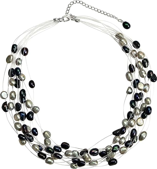 Multi 12 Strand Freshwater Floating Cultured Pearl Necklace XL-21