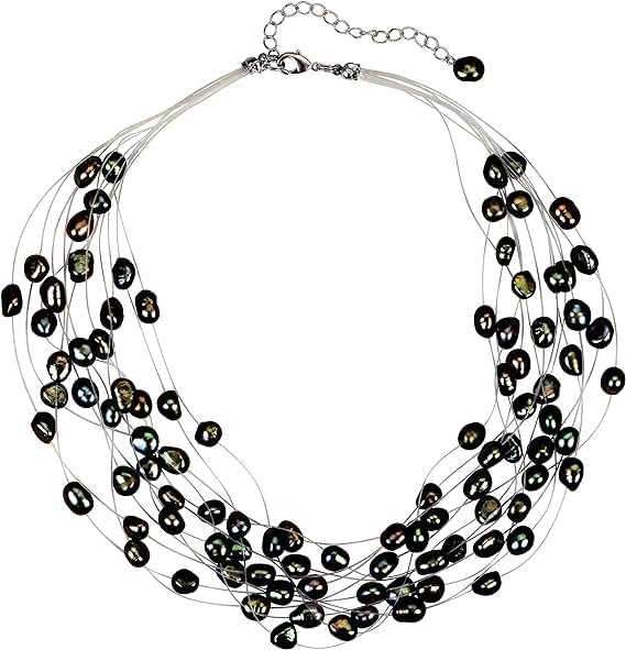 Multi 12 Strand Freshwater Floating Cultured Pearl Necklace XL-21