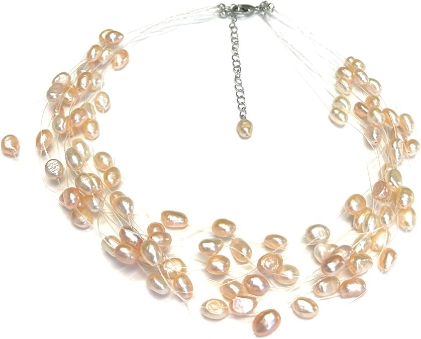 Multi 12 Strand Freshwater Floating Cultured Pearl Necklace XL-21