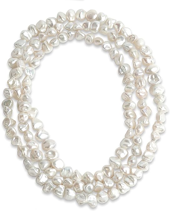 Women's Pearl Necklace Strand Freshwater Cultured Baroque Keshi 120 cm long Baroque Keshi pearls from 7-9 to 10-11 mm Knotted every 4 pearls XL-022