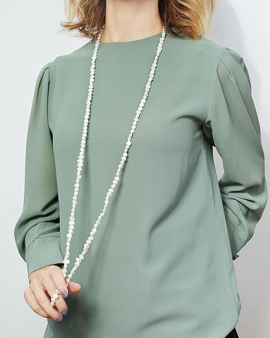 Women's Pearl Necklace Strand Freshwater Cultured Baroque Keshi 120 cm long Baroque Keshi pearls from 7-9 to 10-11 mm Knotted every 4 pearls XL-022