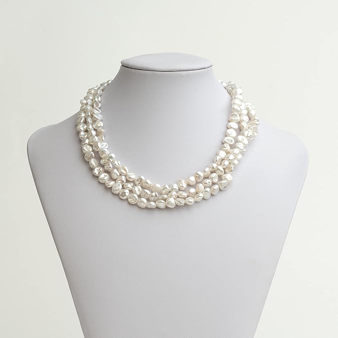 Women's Pearl Necklace Strand Freshwater Cultured Baroque Keshi 120 cm long Baroque Keshi pearls from 7-9 to 10-11 mm Knotted every 4 pearls XL-022