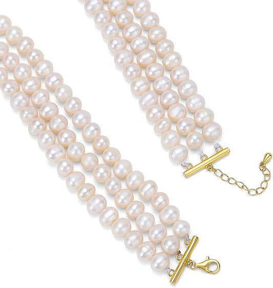 AAA+ Quality White Freshwater Pearls Necklace for Women | 6.5-7mm Round White Pearls with 925 Sterling Silver  XL-23