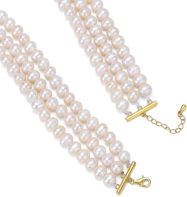 AAA+ Quality White Freshwater Pearls Necklace for Women | 6.5-7mm Round White Pearls with 925 Sterling Silver  XL-23