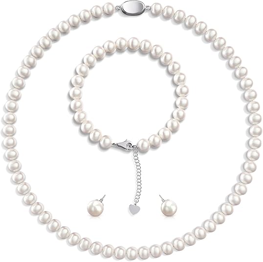 Freshwater Cultured Pearl Necklace Set - Real Pearl Necklace Set Includes Stunning Bracelet and Stud Earrings Jewelry Set for Women XL-24