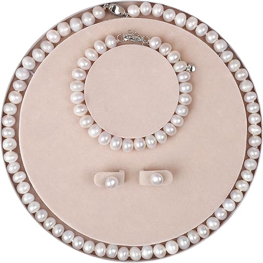 Freshwater Cultured Pearl Necklace Set - Real Pearl Necklace Set Includes Stunning Bracelet and Stud Earrings Jewelry Set for Women XL-24
