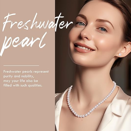 Freshwater Cultured Pearl Necklace Set - Real Pearl Necklace Set Includes Stunning Bracelet and Stud Earrings Jewelry Set for Women XL-24