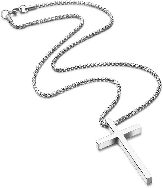 Cross Necklace for Men, Silver Black Gold Stainless Steel Plain Cross Pendant Necklace for Men Box Chain 16-30 Inch XL-27