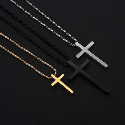 Cross Necklace for Men, Silver Black Gold Stainless Steel Plain Cross Pendant Necklace for Men Box Chain 16-30 Inch XL-27