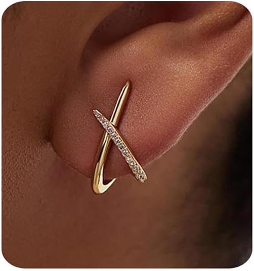 Gold Earrings for Women Trendy,14K Gold Stud Earrings Dainty Earrings Simple Minimalist Cubic Zirconia Diamond Gold Earrings Hypoallergenic Earring for Women Gifts EH-006