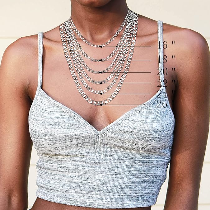 6 Pcs Silver Chains, Stainless Steel Cuban Link/Rope/Box/Figaro/Square Rolo/Wheat Chain Necklace Jewelry Set for Men Women XL-029