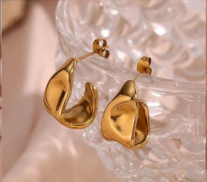 Chunky Gold Stud Earrings for Women 14k Gold Plated Hypoallergenic Earrings Statement Trendy Fashion Gold Jewelry Gifts EH-007