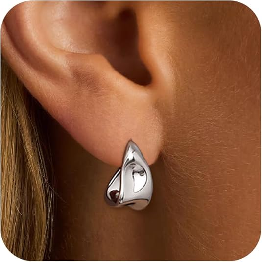 Chunky Gold Stud Earrings for Women 14k Gold Plated Hypoallergenic Earrings Statement Trendy Fashion Gold Jewelry Gifts EH-007