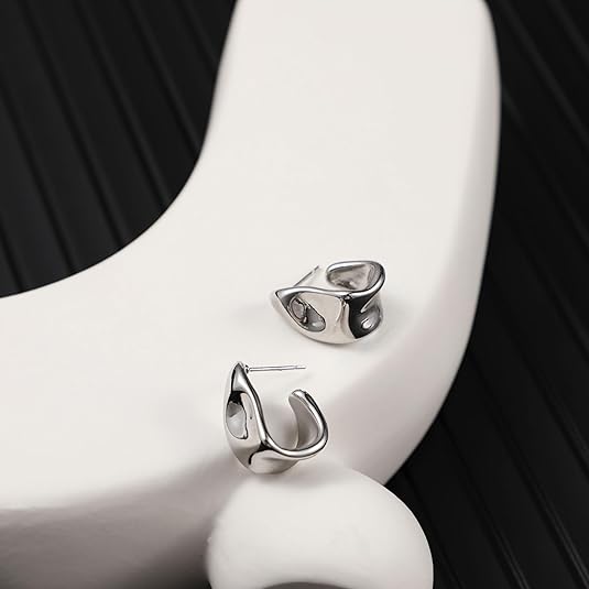 Chunky Gold Stud Earrings for Women 14k Gold Plated Hypoallergenic Earrings Statement Trendy Fashion Gold Jewelry Gifts EH-007