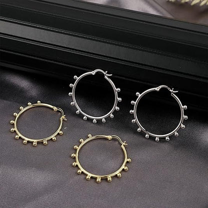 Chunky Gold Stud Earrings for Women 14k Gold Plated Hypoallergenic Earrings Statement Trendy Fashion Gold Jewelry Gifts EH-007