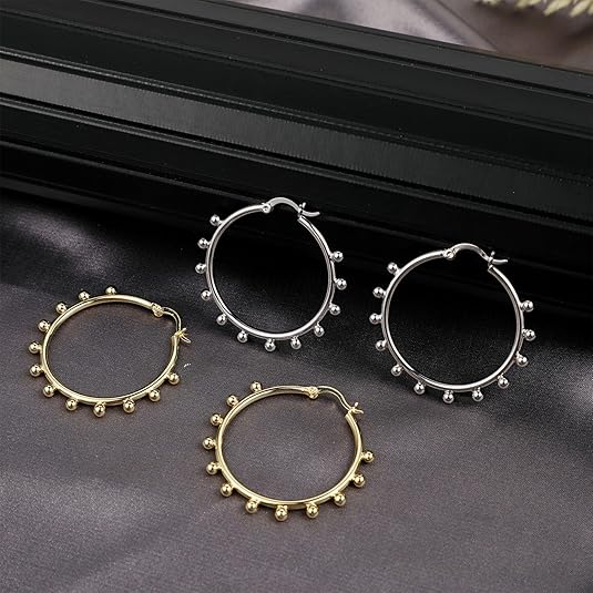 Chunky Gold Stud Earrings for Women 14k Gold Plated Hypoallergenic Earrings Statement Trendy Fashion Gold Jewelry Gifts EH-007