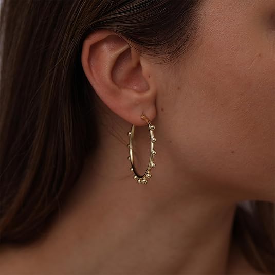 Chunky Gold Stud Earrings for Women 14k Gold Plated Hypoallergenic Earrings Statement Trendy Fashion Gold Jewelry Gifts EH-007