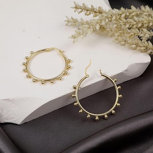 Chunky Gold Stud Earrings for Women 14k Gold Plated Hypoallergenic Earrings Statement Trendy Fashion Gold Jewelry Gifts EH-007