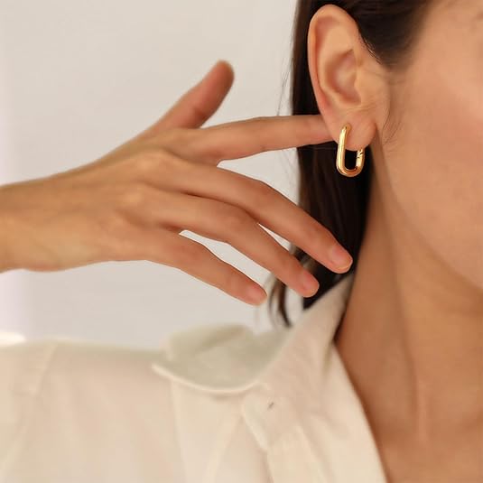 Chunky Gold Stud Earrings for Women 14k Gold Plated Hypoallergenic Earrings Statement Trendy Fashion Gold Jewelry Gifts EH-007