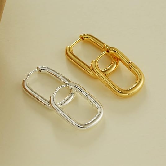 Chunky Gold Stud Earrings for Women 14k Gold Plated Hypoallergenic Earrings Statement Trendy Fashion Gold Jewelry Gifts EH-007