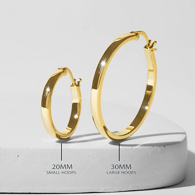 Gold Plated 925 Sterling Silver Post Lightweight Hoops | 20mm - 30mm Earring | Gold Hoop Earrings for Women EH-008