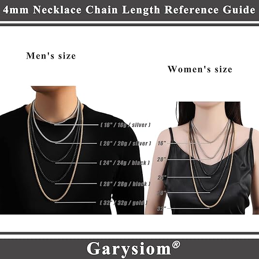 3 Pcs Chain Necklace for Men, 4mm Stainless Steel Gold Black and Silver Wheat Chains for Mens Jewelry Gift, 16"/20"/24"/28"/32 Inches XL-028