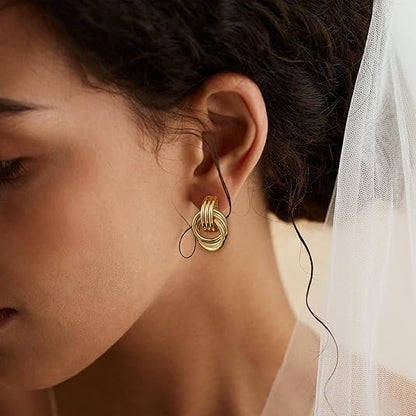Trendy Gold Plated Knot Earrings for Women Chunky Statement Drop Dangle Earrings Lightweight Hypoallergenic Fashion Accessories Gold Jewelry Gifts for Womens EH-009