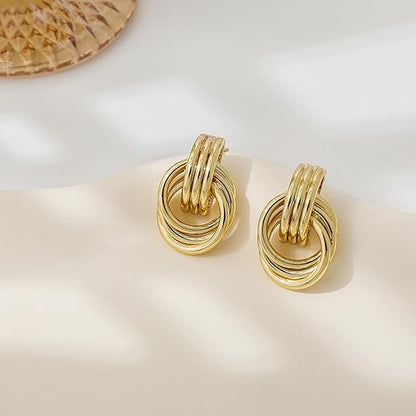 Trendy Gold Plated Knot Earrings for Women Chunky Statement Drop Dangle Earrings Lightweight Hypoallergenic Fashion Accessories Gold Jewelry Gifts for Womens EH-009