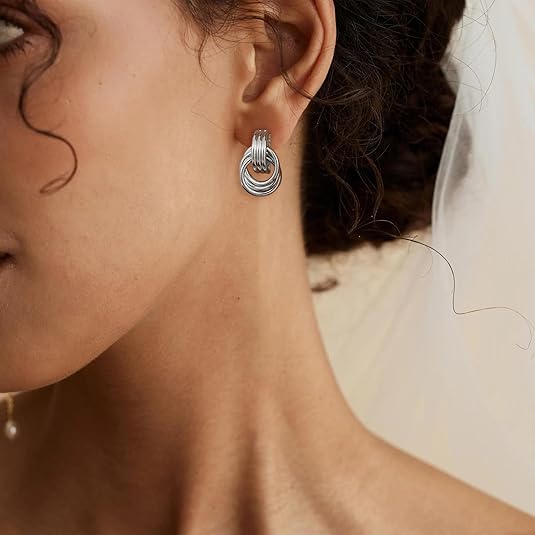 Trendy Gold Plated Knot Earrings for Women Chunky Statement Drop Dangle Earrings Lightweight Hypoallergenic Fashion Accessories Gold Jewelry Gifts for Womens EH-009