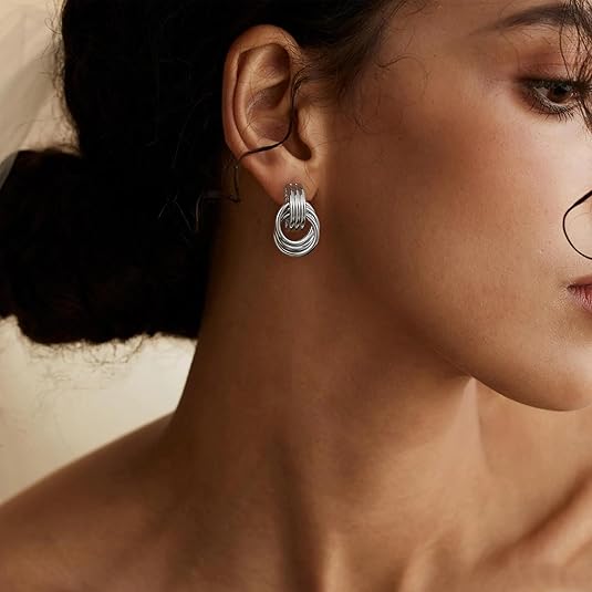 Trendy Gold Plated Knot Earrings for Women Chunky Statement Drop Dangle Earrings Lightweight Hypoallergenic Fashion Accessories Gold Jewelry Gifts for Womens EH-009