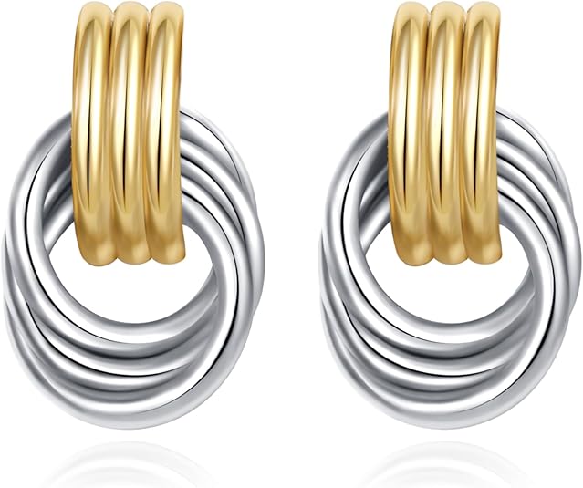 Trendy Gold Plated Knot Earrings for Women Chunky Statement Drop Dangle Earrings Lightweight Hypoallergenic Fashion Accessories Gold Jewelry Gifts for Womens EH-009