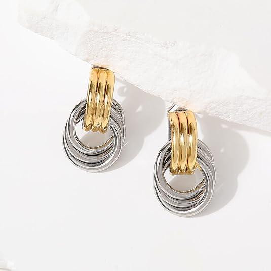 Trendy Gold Plated Knot Earrings for Women Chunky Statement Drop Dangle Earrings Lightweight Hypoallergenic Fashion Accessories Gold Jewelry Gifts for Womens EH-009