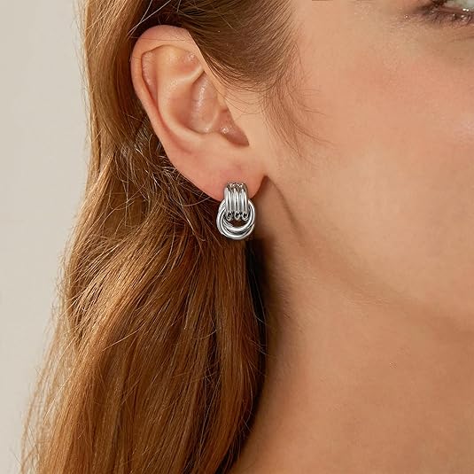 Trendy Gold Plated Knot Earrings for Women Chunky Statement Drop Dangle Earrings Lightweight Hypoallergenic Fashion Accessories Gold Jewelry Gifts for Womens EH-009