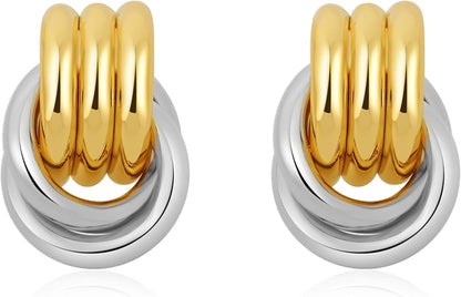 Trendy Gold Plated Knot Earrings for Women Chunky Statement Drop Dangle Earrings Lightweight Hypoallergenic Fashion Accessories Gold Jewelry Gifts for Womens EH-009