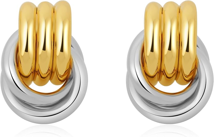 Trendy Gold Plated Knot Earrings for Women Chunky Statement Drop Dangle Earrings Lightweight Hypoallergenic Fashion Accessories Gold Jewelry Gifts for Womens EH-009