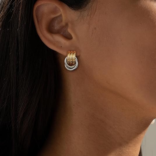 Trendy Gold Plated Knot Earrings for Women Chunky Statement Drop Dangle Earrings Lightweight Hypoallergenic Fashion Accessories Gold Jewelry Gifts for Womens EH-009