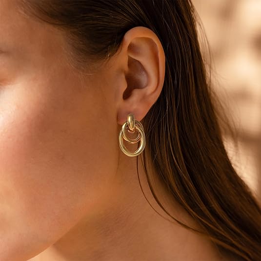 Trendy Gold Plated Knot Earrings for Women Chunky Statement Drop Dangle Earrings Lightweight Hypoallergenic Fashion Accessories Gold Jewelry Gifts for Womens EH-009