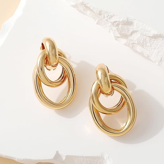 Trendy Gold Plated Knot Earrings for Women Chunky Statement Drop Dangle Earrings Lightweight Hypoallergenic Fashion Accessories Gold Jewelry Gifts for Womens EH-009