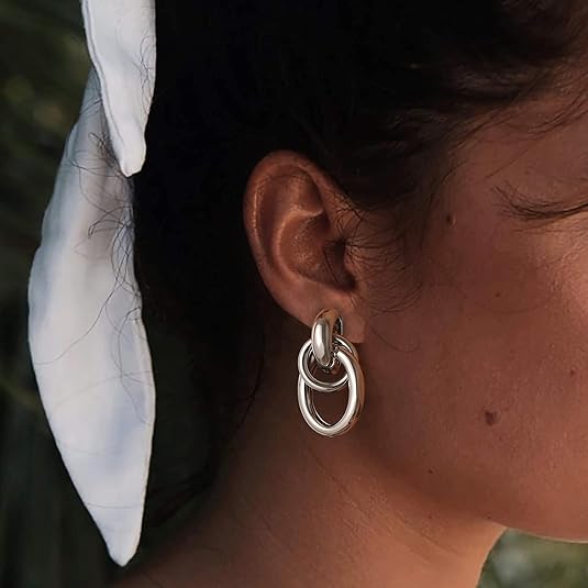 Trendy Gold Plated Knot Earrings for Women Chunky Statement Drop Dangle Earrings Lightweight Hypoallergenic Fashion Accessories Gold Jewelry Gifts for Womens EH-009