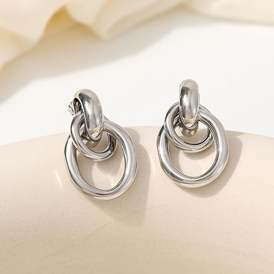 Trendy Gold Plated Knot Earrings for Women Chunky Statement Drop Dangle Earrings Lightweight Hypoallergenic Fashion Accessories Gold Jewelry Gifts for Womens EH-009